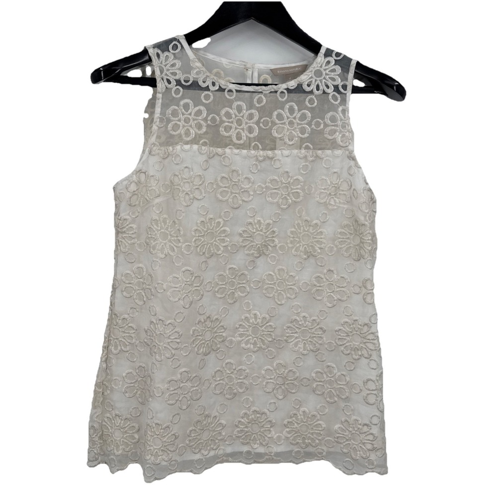 Banana‎ Republic Ivory Silver Floral Embroidered Sleeveless Lined Top Sz 2 NEW